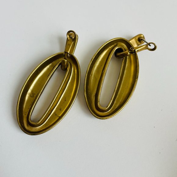 Vintage Transformer Brass Door Knocker Dangle Pierced Earrings 2 ¼” Long - Picture 5 of 6